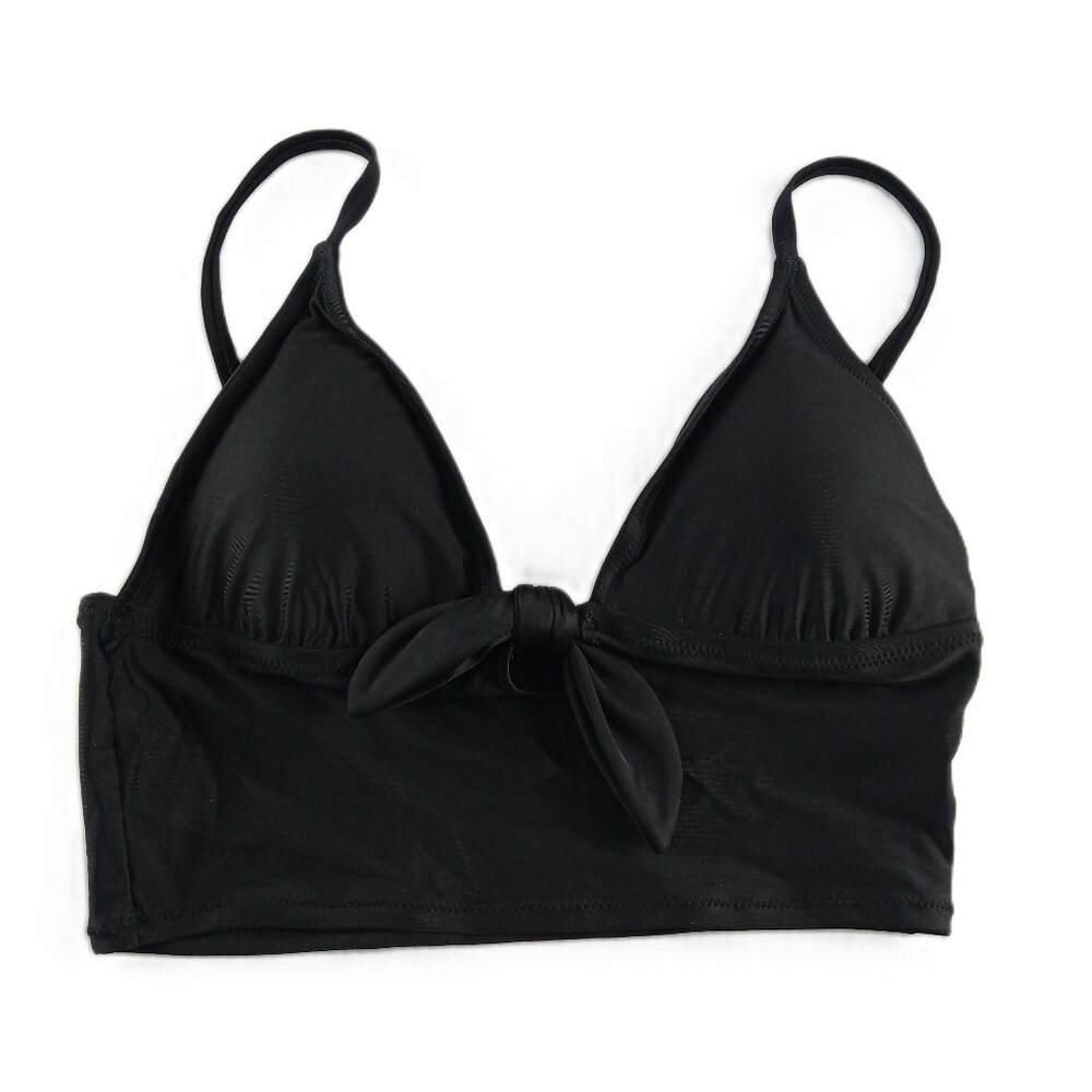 Aerie Longline Tie Front Bikini Top Women's Size Medium Black Removable Pads